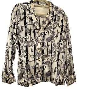 ESCADA black white SILK tennis golf badminton blouse top 40 L